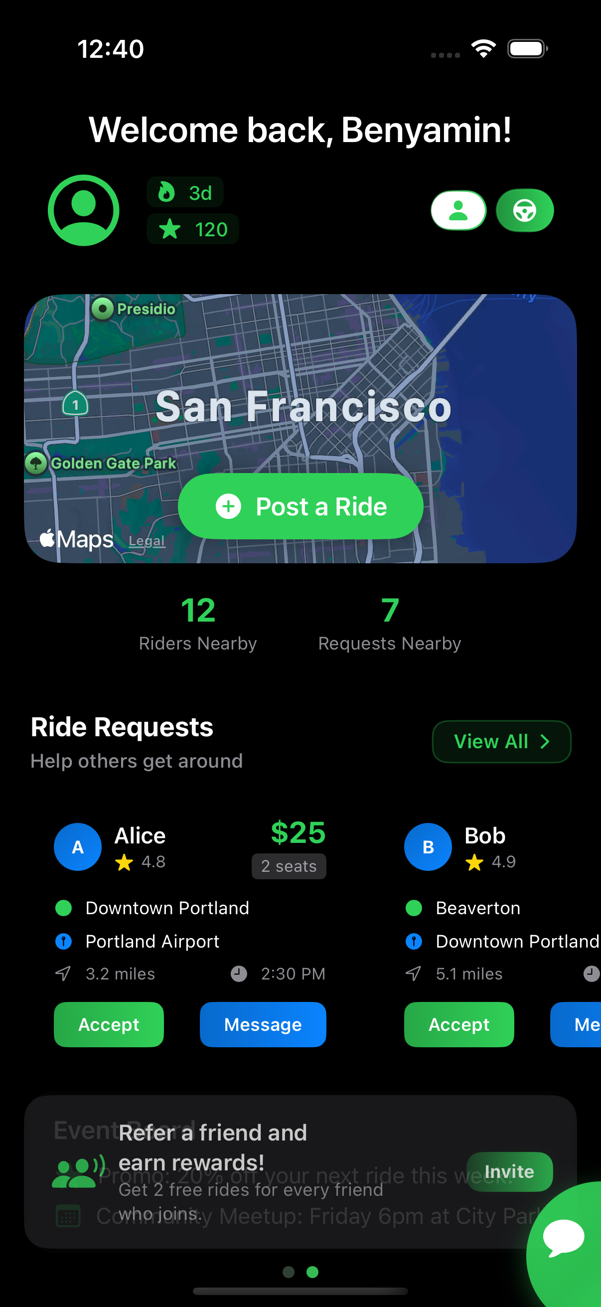 RideShare screenshot: DriverMainPage.png