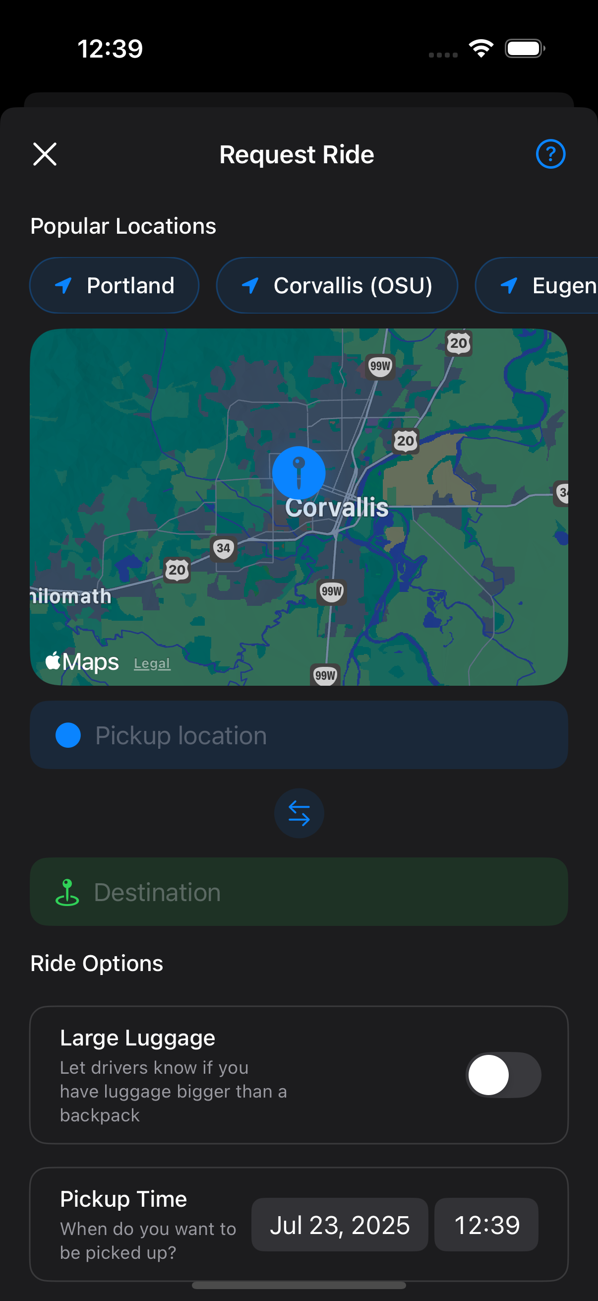 RideShare screenshot: RequestRidePage.png