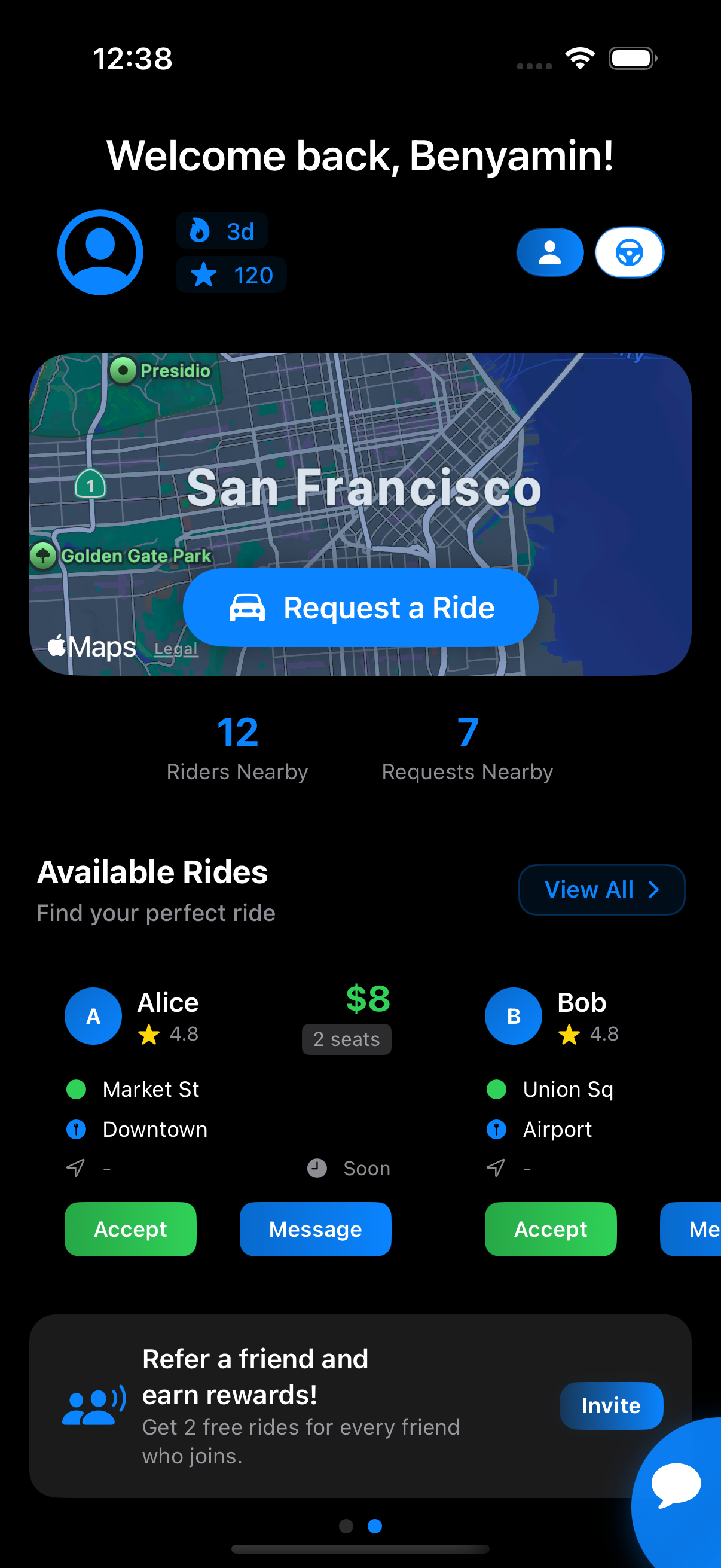 RideShare screenshot: RiderMainPage.png