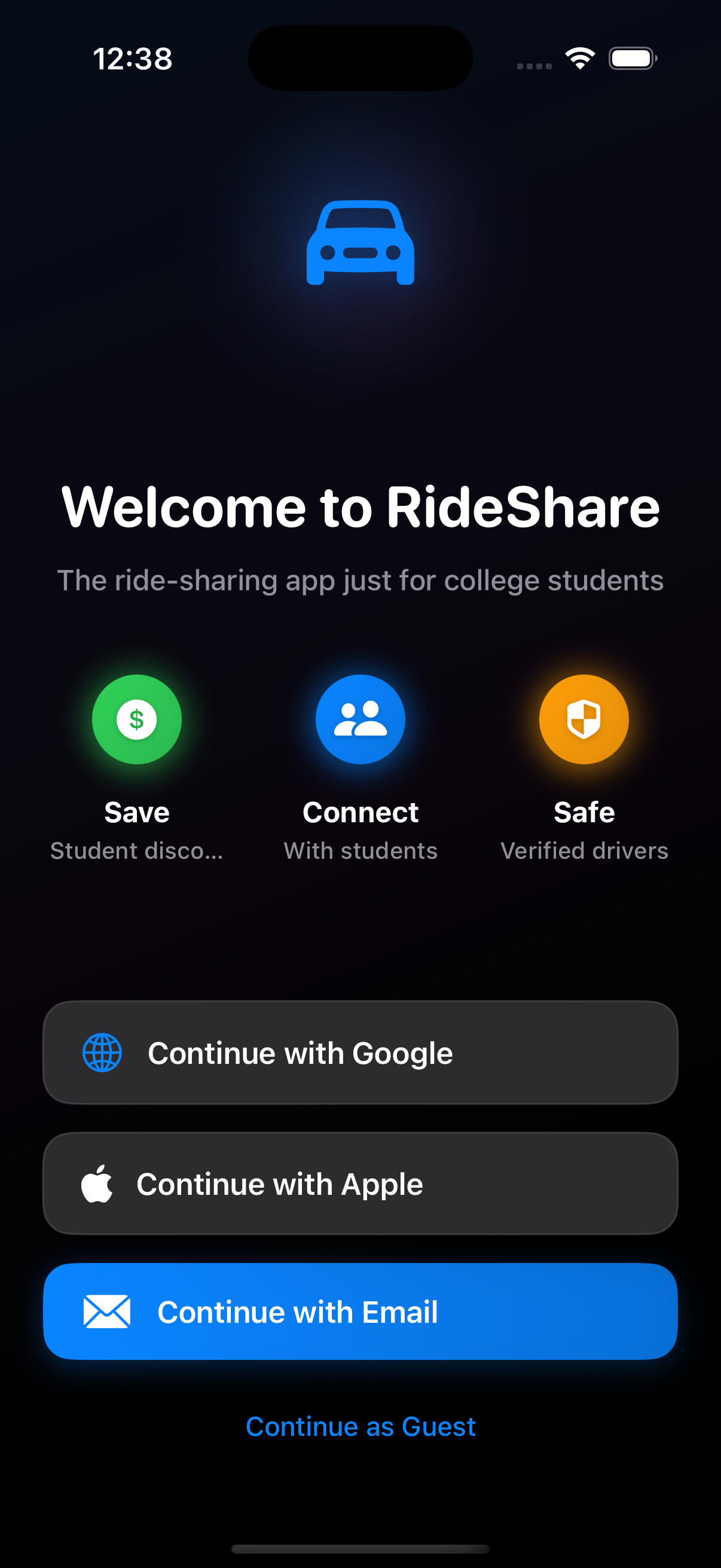 RideShare screenshot: homepage.png